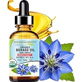 Botanical Beauty Certified Organic BORAGE OIL 18% GLA Refined 100% Pure 100% Natural Cold Pressed Carrier Oil for Face, Skin, Hair, Lip, Nails. Anti-Aging. Rich in Vitamin E, Omega 6 (0.5 Fl Oz 15 ml)