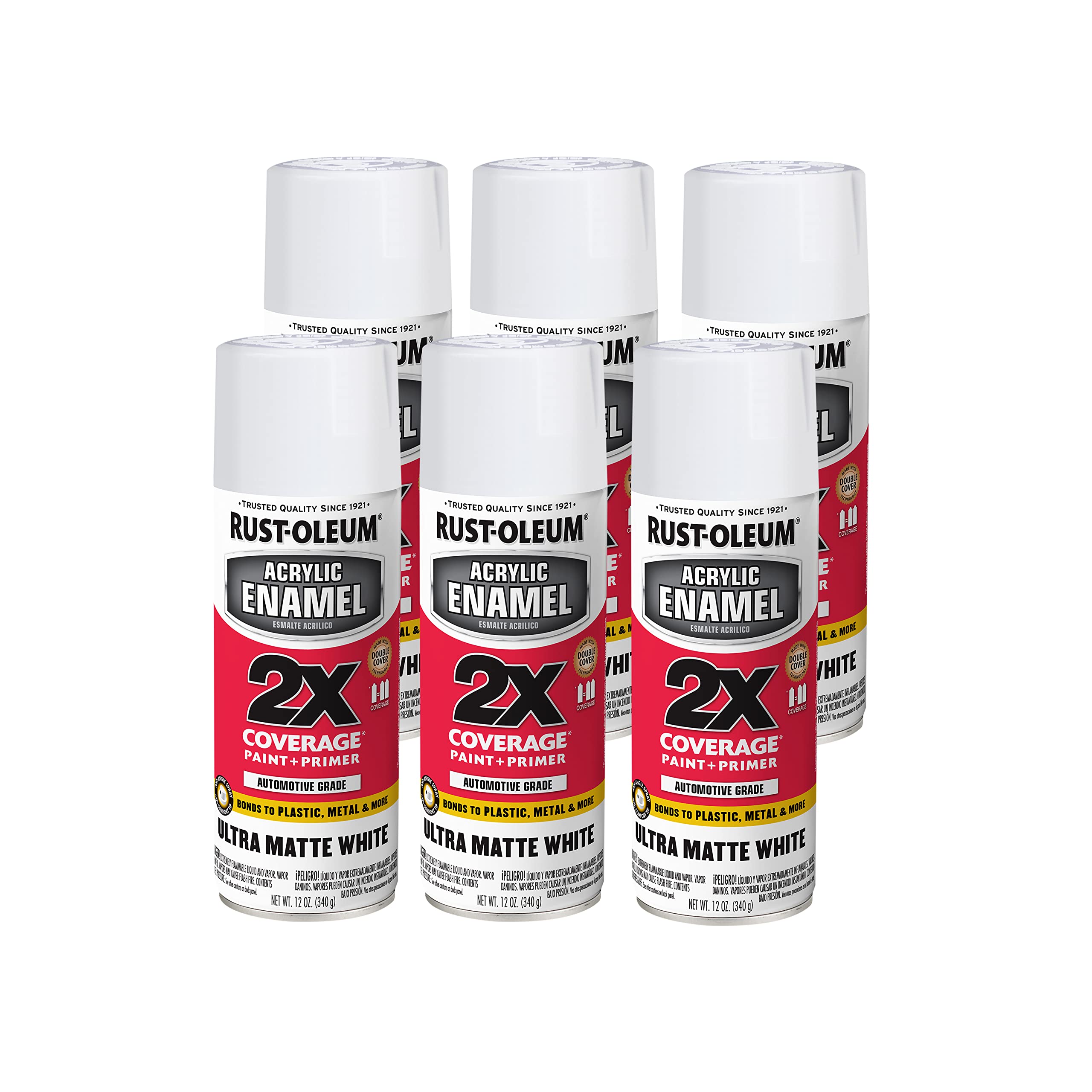 Rust-Oleum 372700-6PK Acrylic Enamel 2X Spray Paint, 12 oz, Ultra Matte White, 6 Pack Image