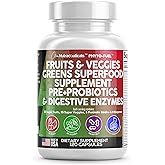 Clean Nutraceuticals Fruits and Veggies Supplement Reds & Green Superfood - Balance of Over 70 Fruit & Vegetable Supplements Capsules with Probiotics Prebiotics Digestive Enzymes - 120 Ct USA