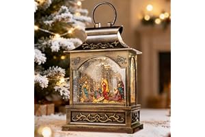 AFIRST Christmas Musical Snow Globe Lantern - Nativity Scene Snow Globe Glittering Portable Hanging Tabletop Decorative Lantern Christmas Home Décor and Gift