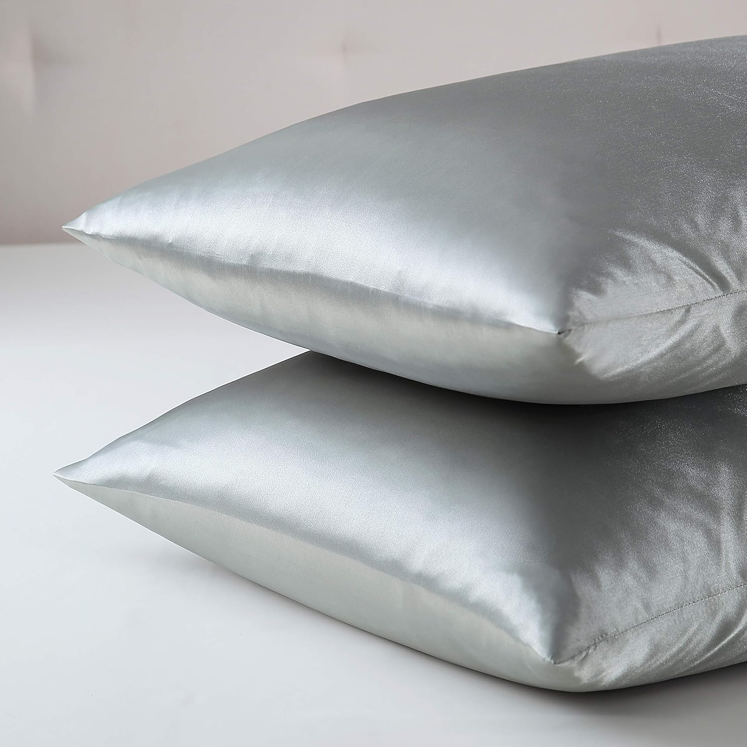 EXQ Home Silky Satin Pillowcase for Hair and Skin, Silver Grey Soft Cooling Pillow Cases Queen Size Set of 2 with Envelope Closure No Zipper (20x30 Inches): Kitchen & Dining