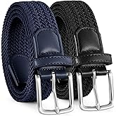 BELTROAD 2 Pack Elastic Belts for Men, Mens Stretch Belt for Golf &amp; Casual | Casual Belt Men for Pants Jeans Shorts, Mens Belts Stretchable for Golf &amp; Daily Wear, Braided Stretch Belt For Men Women Gift