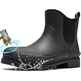 Furuian Men's Steel Toe Rain Boots Ankle Rubber Work Boots Chelsea Rain Boots Waterproof Mud Shoes Non Slip Construction Shoes for Agriculture, Industrial Working, Hunting