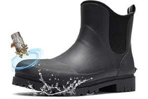 Furuian Men's Steel Toe Rain Boots Ankle Rubber Work Boots Chelsea Rain Boots Waterproof Mud Shoes Non Slip Construction Shoe