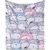 CaomeiWu Hippo Throw Blanket, 50" x 40" Flannel Cute Hippos Themed Stuffed Animal Colorful Blankets, Soft Nap Throw Blanket for Home Boys Girls Women Hippo Lovers Gifts