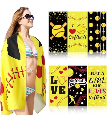 Moukeren 6 Pack Softball Beach Towels - Microfiber, 60" X 28", Quick Dry, Inspirational Designs For Team & Fans