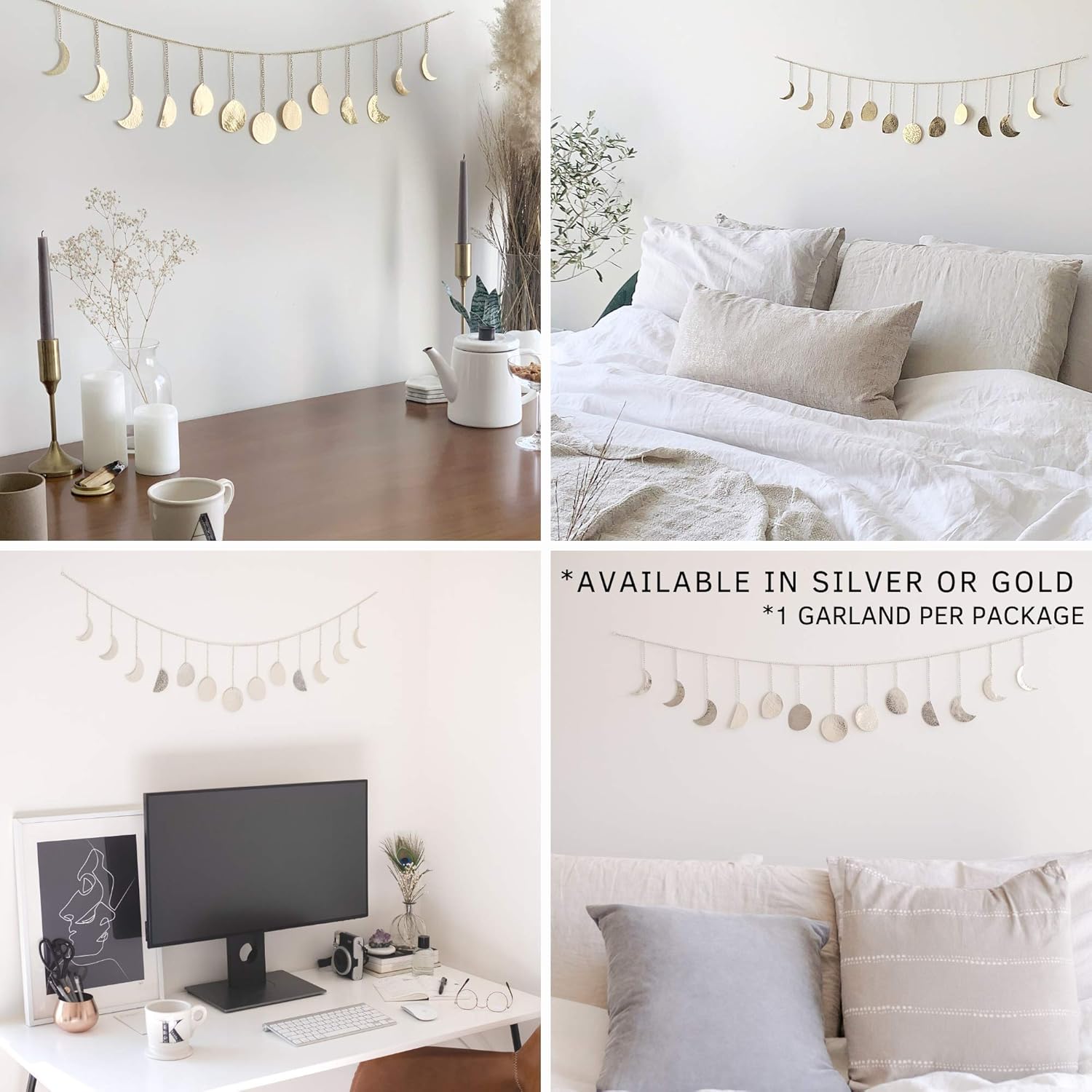 Moon Decor Wall Decorations | Handmade Hammered Detailing | Boho Accents Wall Decor | Moon Phases Wall Art | Moon Phases Wall Hanging | Bohemian Decor for Bedroom, Home, Living Room Apartment: Everything Else