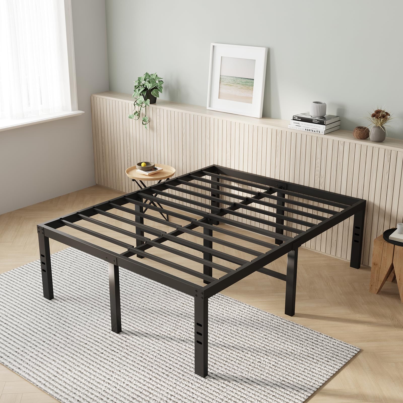 Photo 1 of ***FOR PARTS ONLY HAS BROKEN LEG**** Novilla Bed Frame Queen Size, 18 Inch Simplicity Metal Platform Queen Bed Frame with Underbed Storage, No Box Spring Needed, Heavy Duty Steel Slat Support, for Bedroom, Guest Room, Noiseless