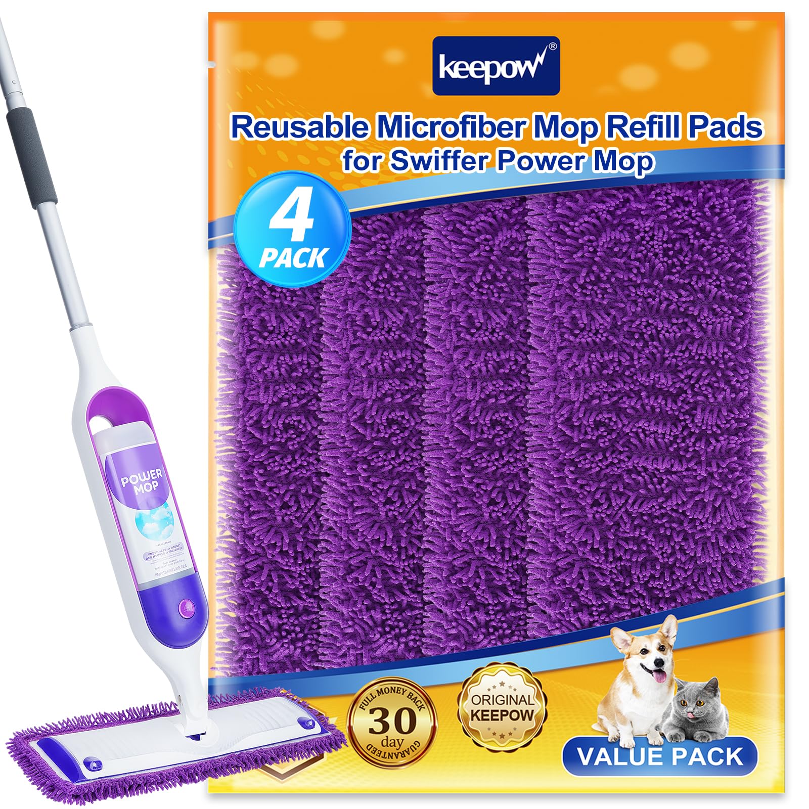 Photo 1 of 2pads only---KEEPOW Reusable Microfiber Mop Pads Compatible  