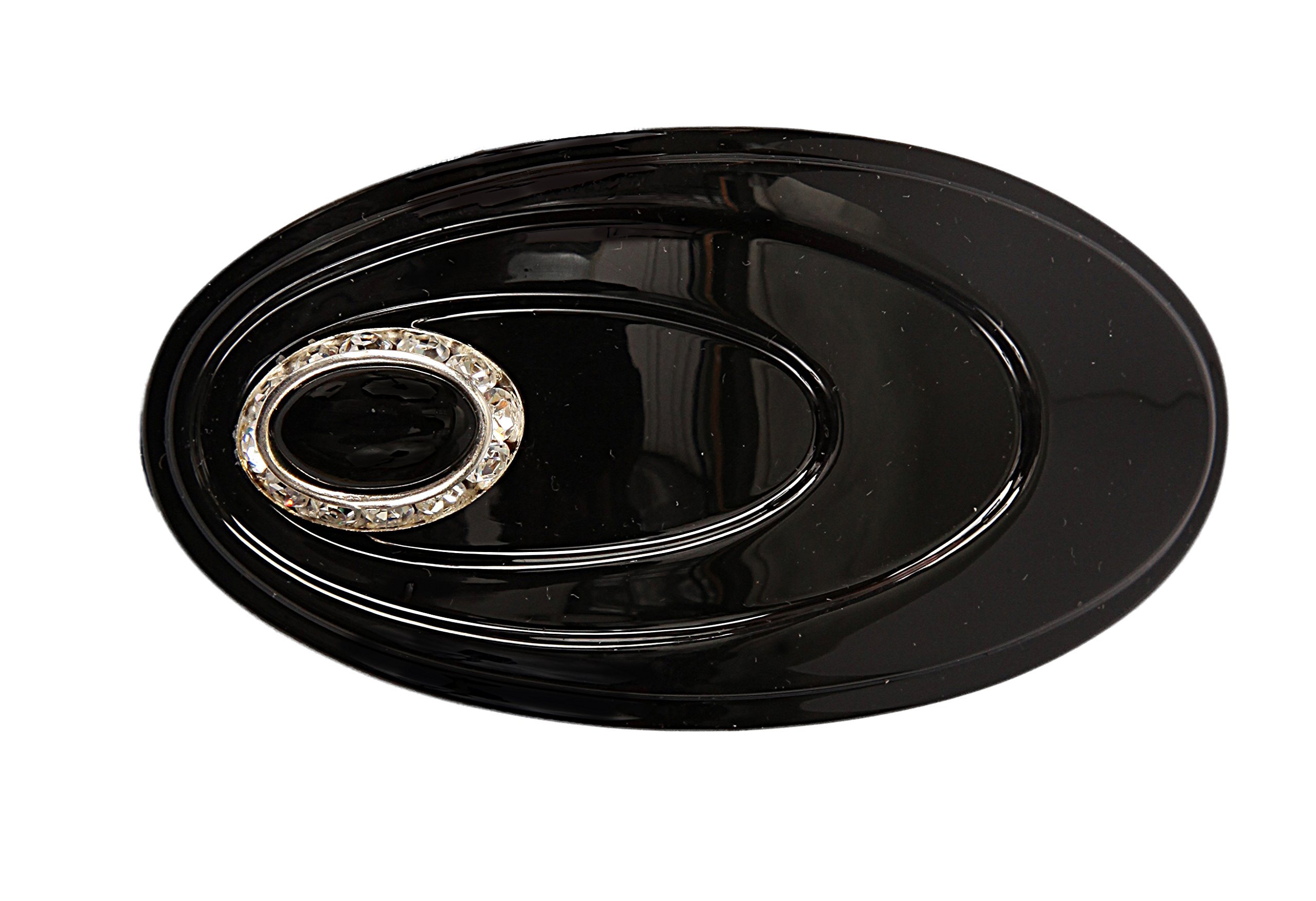 Caravan Jet/Crystal Stone Oval Hand Decorated Automatic Barrette