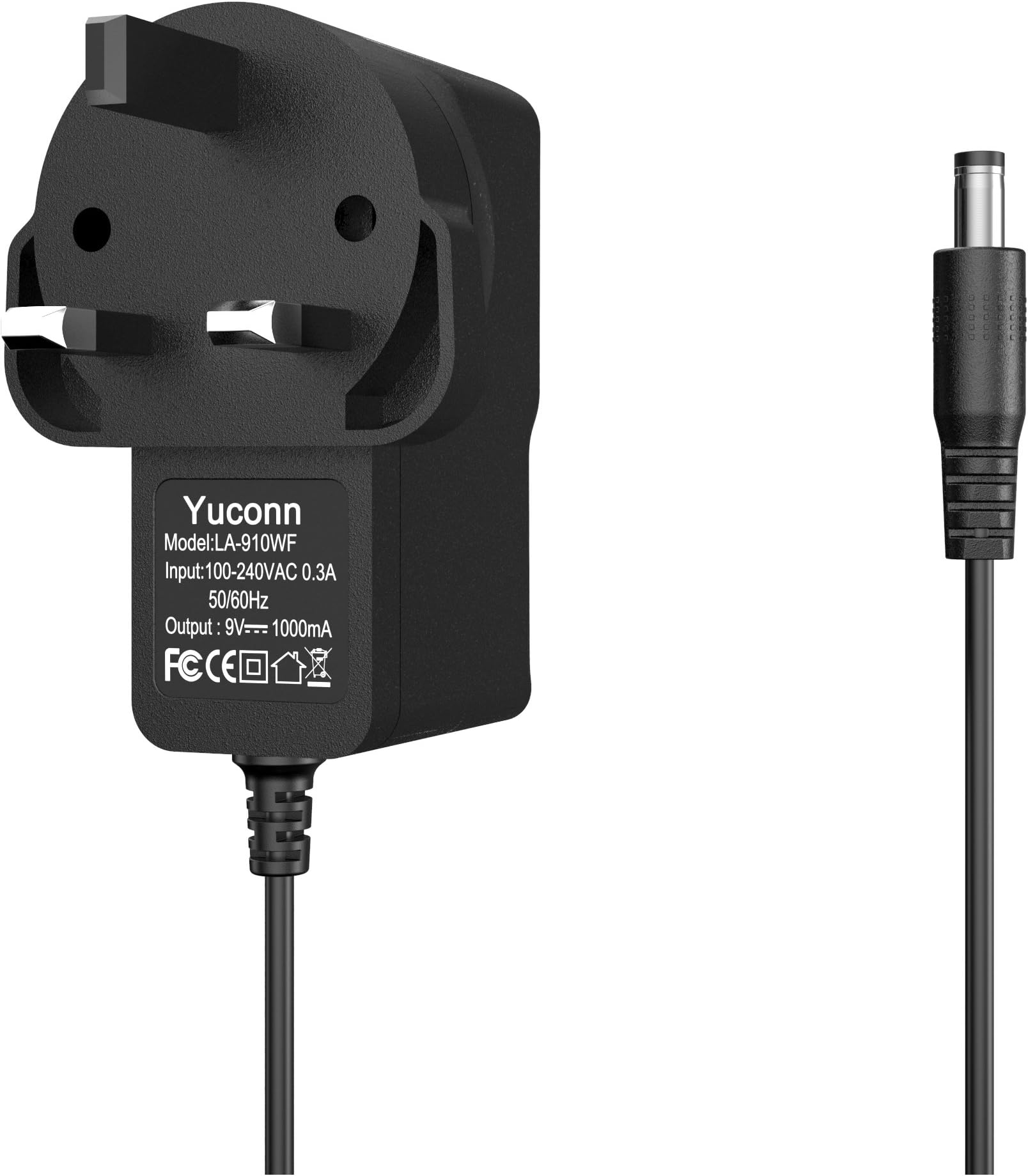 Yuconn Wall Charger AC Adapter Power Supply 9V 1A for Arduino UNO R3 REV 3 / Mega 2560 R3 / Elegoo UNO R3 / IEIK UNO R3