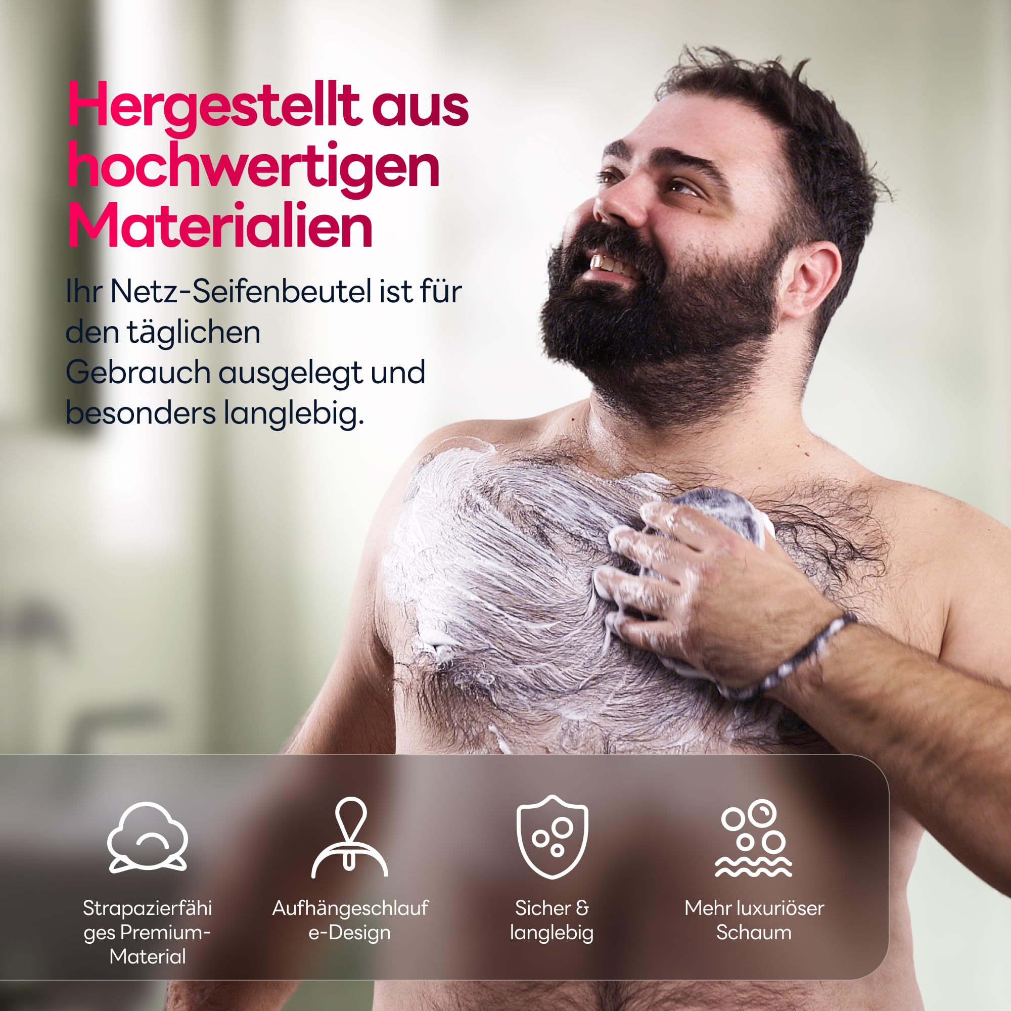 Seifenspender-Tasche mit Rauer & Sanfter Peeling-Oberfläche, Netzbeutel für Seifenstücke zur Körperreinigung, Waschbeutel mit Griff für Dusche und Bad (2er Pack) 6