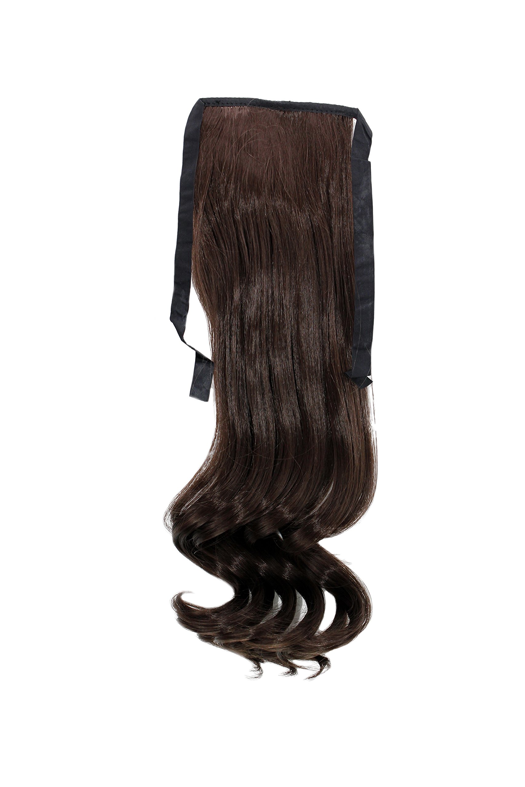 WIG ME UP - YZF-TC18-6 Hairpiece Pontail Pigtail extension slim light wavy comb and ribbon dark to medium chocolate brown