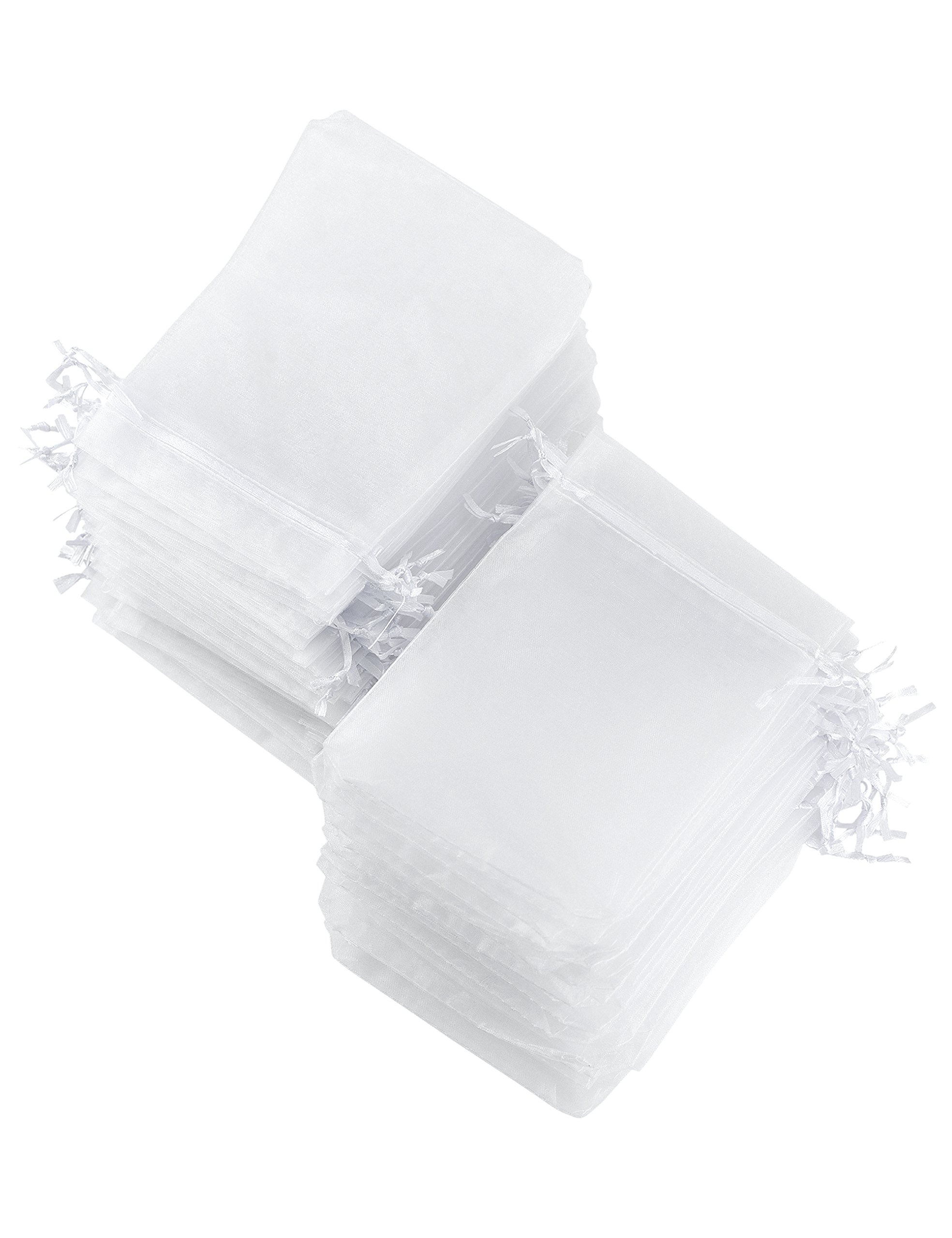FiveSeasonStuff White Organza Bags Wedding Favours Gift Jewellery Birthday Party Baby Shower Arts & Crafts Gift Wrapping Candy DIY Pouches (13cm x 18cm) Large — Pack of 100