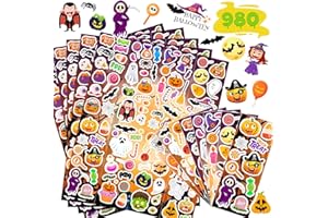 SWARKOL Halloween Stickers 980Pcs Assorted Halloween Stickers for Kids Halloween Party Favors, Classroom Crafts, Goodie Bags, Decorations, Trick or Treat Halloween Party Supplies