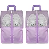 HANOZI Shoe Bags For Travel, Used As For Storage or Shoe Travel Bag, Space Saving When Travelling With This Travel Shoe Bags For Packing, Waterproof Nylon Sneaker Bag. (Light Purple, 2 Pack, Medium)