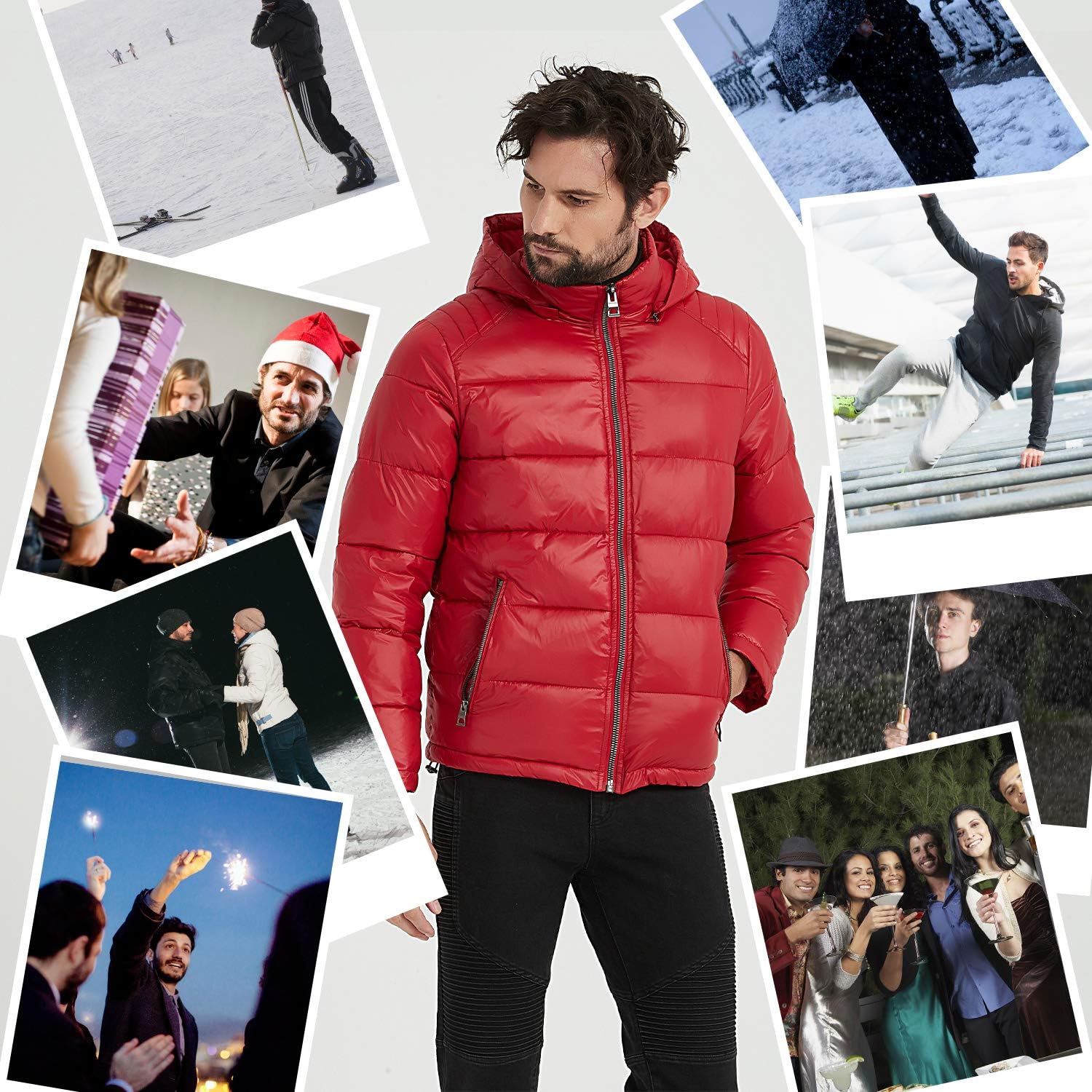 BINACL Men's Winter Jacket,Thicken Quilted Hooded Padded Down Alternative Puffer Coat(5 Color,XS-XXL): Clothing