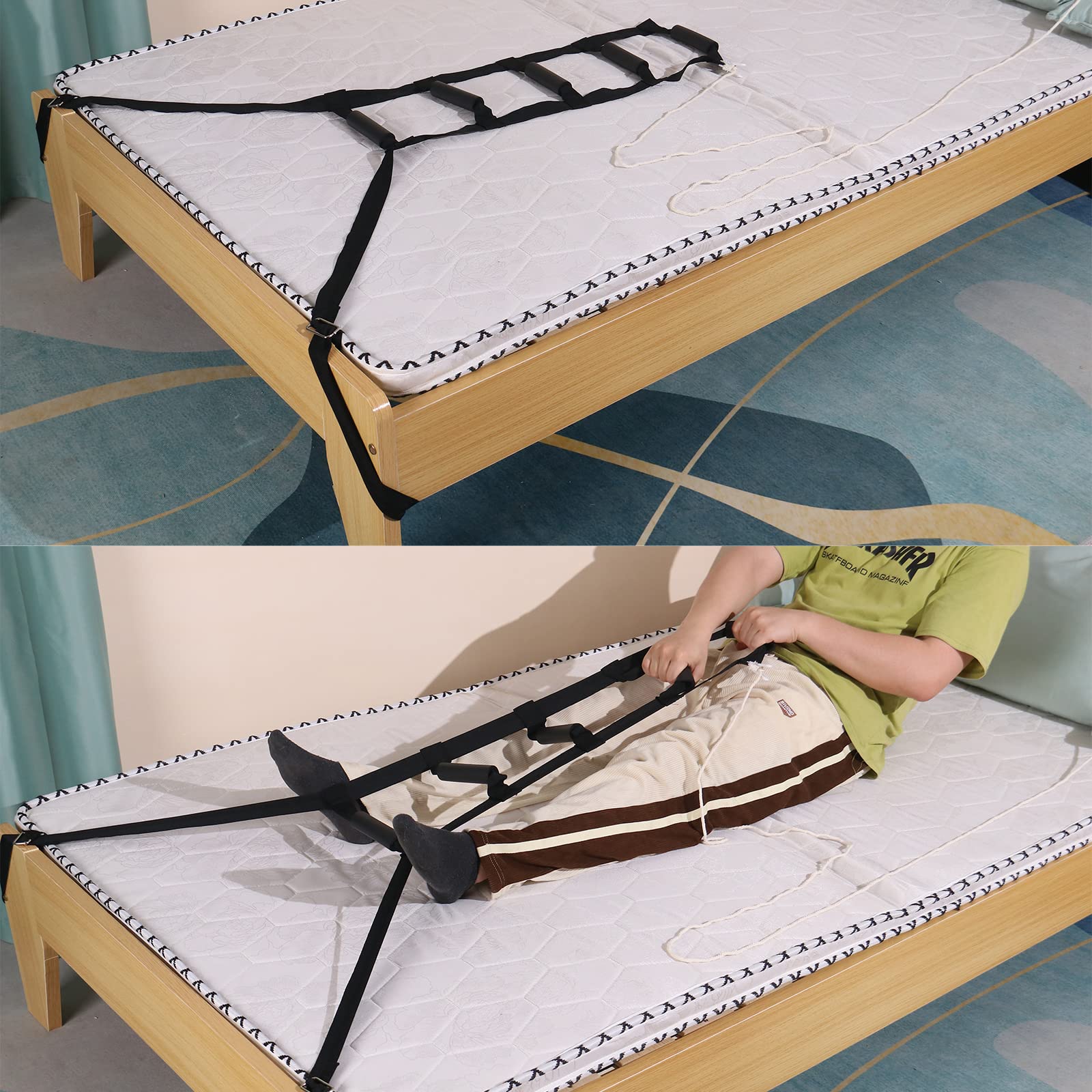 ZUEXT Bed Ladder Assist 160 Inch, Black Pull Up Assist Device w/ 5 Handles Grips, Adjustable Rope Ladder Straps, Sit Up Handle Helper for Elderly Seniors Adults Pregnant Injury Handicapped Patients