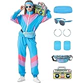 Ladhow 80s Tracksuit for Women Retro Windbreaker Suit 80s 90s Outfit for Women Color Block Track Suit Set