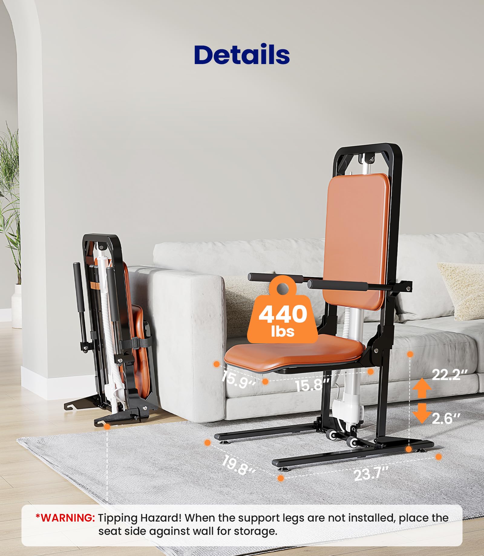 MAIDeSITe Electric Chair Lift, Stand Up Independently from Floor, Support Up to 440 LBS for Home/Care Center, Lift Elderly from Floor, AX05