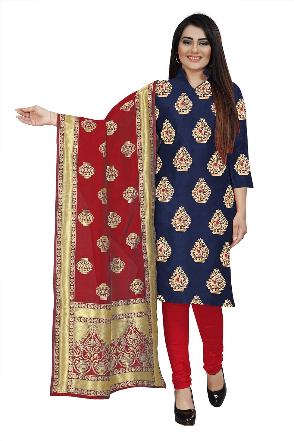 Buy Suppar Sleave Women Cotton Silk UnStitched Dress Material (Dark