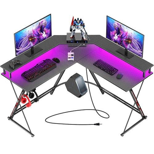 Computer Desk Bahrain SEVEN WARRIOR L Shaped Gaming Desk with LED Lights & Power Outlets, 50. ...