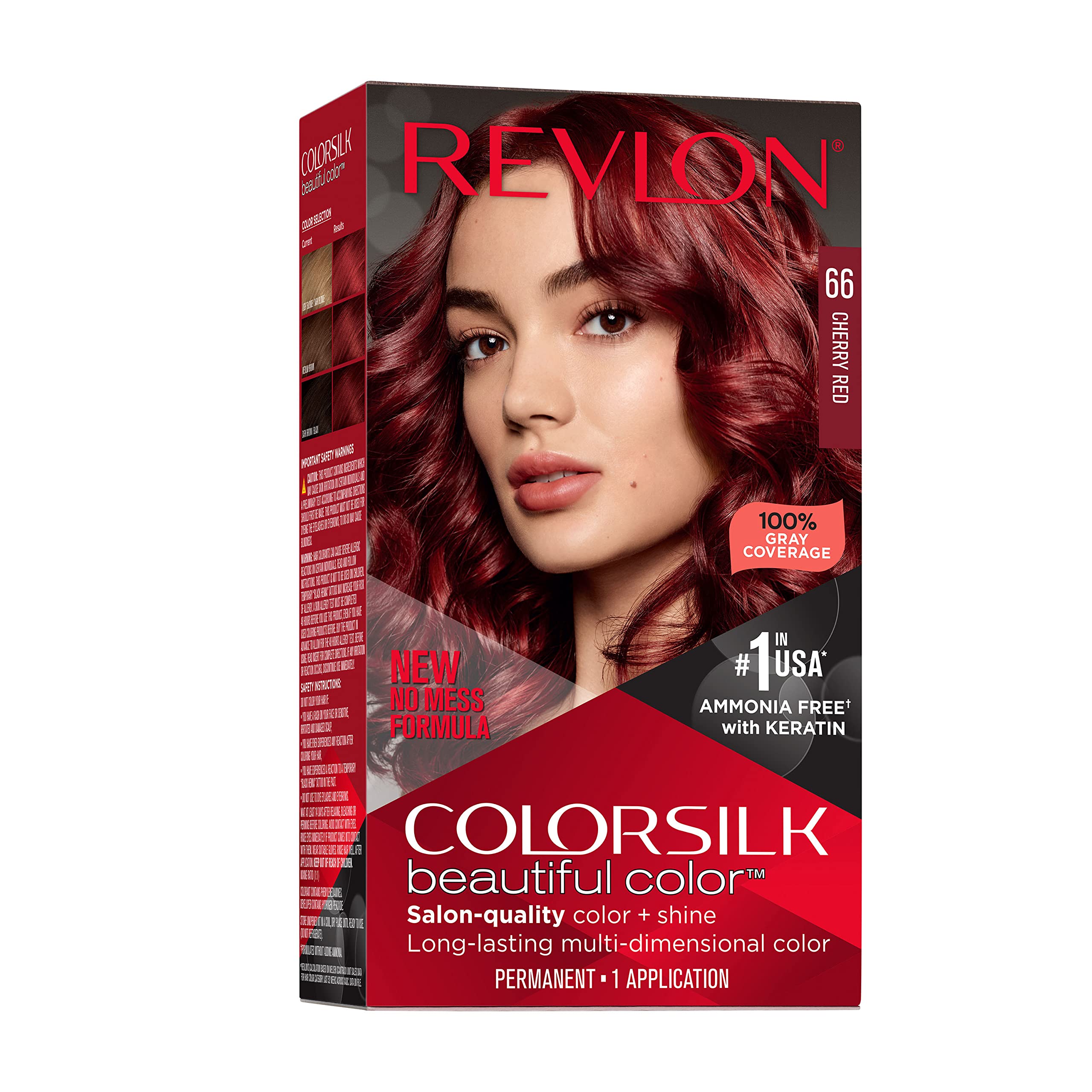 Photo 1 of Revlon Colorsilk Beautiful Color Permanent Hair Color, Long-Lasting High-Definition Color, Shine & Silky Softness with 100% Gray Coverage, Ammonia Free, 066 Cherry Red, 1 Pack