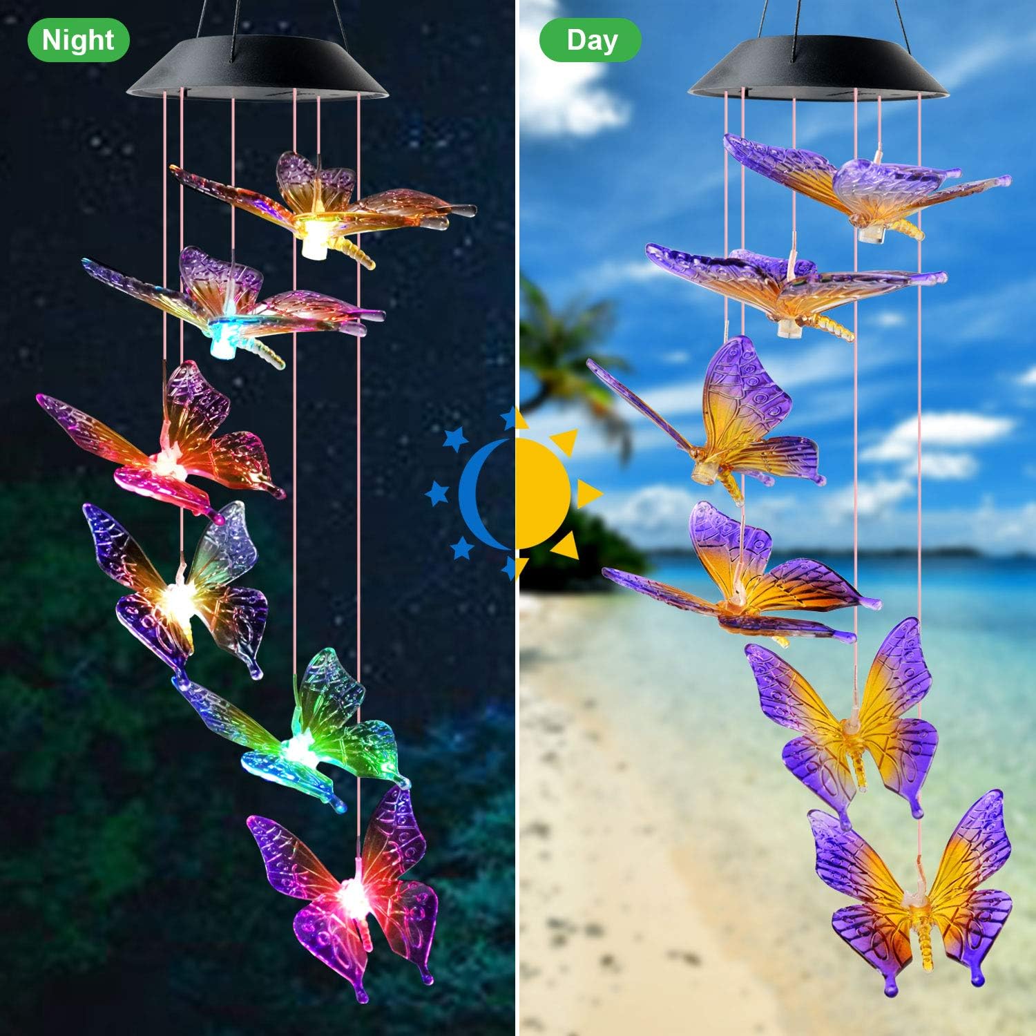 JOBOSI Color butterfly Wind Chimes Gifts for mom Solar Wind Chime Butterfly Wind Chimes Glowing Wind Chimes Outdoor Decor mom Gifts Thanksgiving Gift Grandma Gifts S Hook Wind Chimes Wind Chimes Gifts : Garden & Outdoor