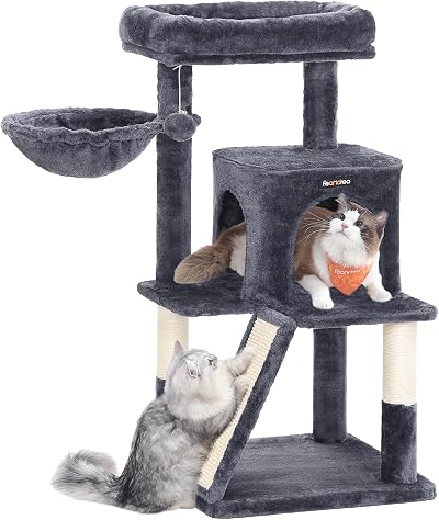 Feandrea Cat Tree Tower Smoky Grey PCT51GV1 Widened Perch 2-in-1 Ramp