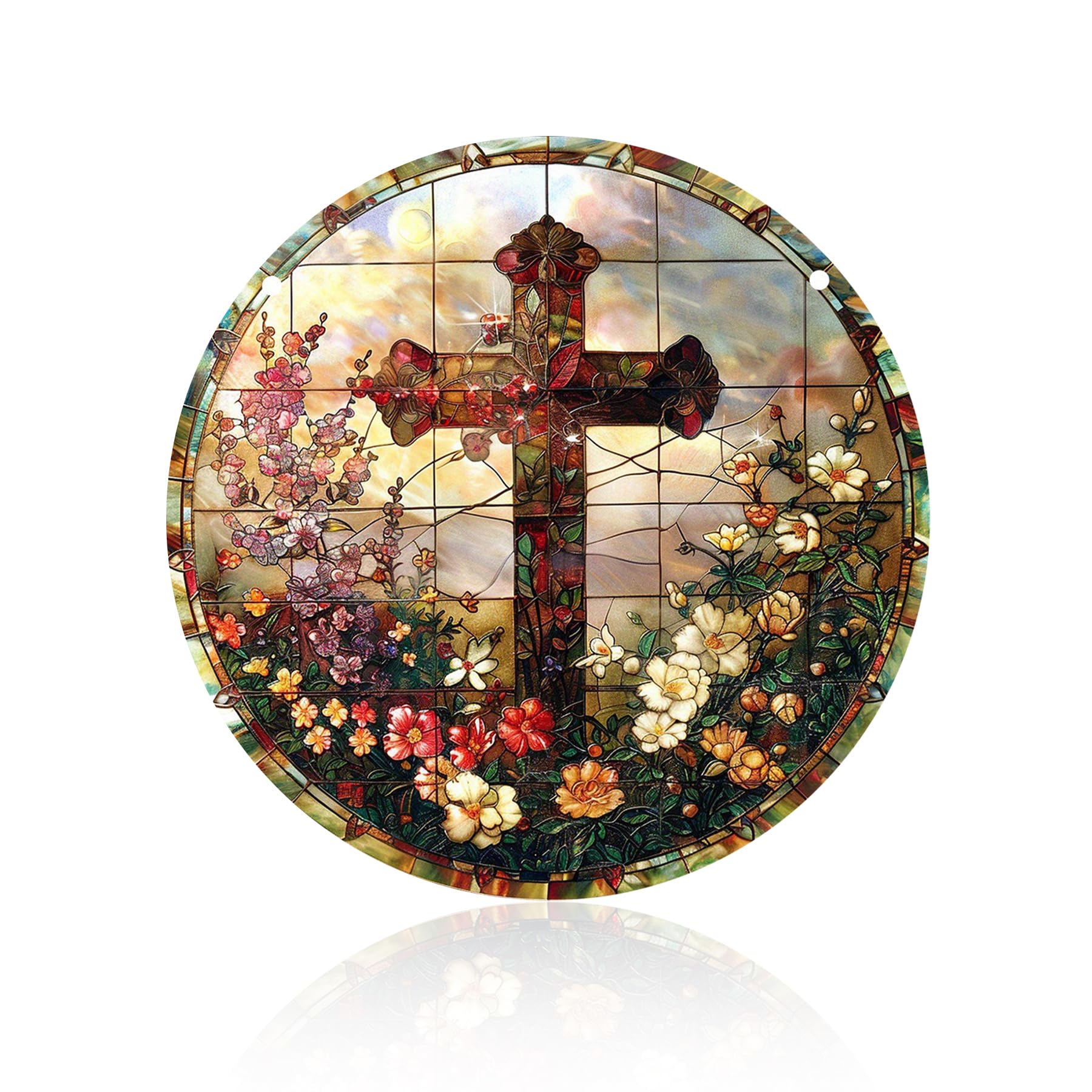 Christian Wall Art - Stained Glass Suncatcher Cross Pendant With Bible Verse, Funny Jesus Gifts, Nativity Scene Ornaments