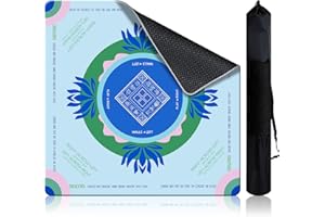 OIIKAIN Mahjong Mat 2025 Upgraded No-Crease & No Odor Design, 32.3 Inch with Waterproof Velvet, Non-Slip PU Silicone, Lightweight for Noise Reduction, Includes Printed Rules for Tiles and Cards (Light-Blue)