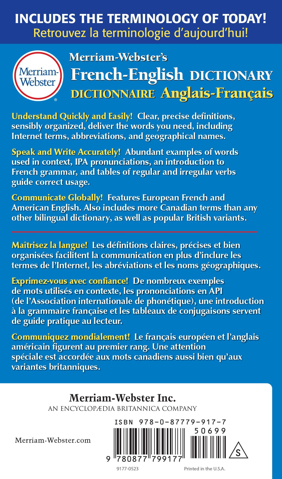 Merriam-Webster's French-English Dictionary, Newest Edition, Mass-Market Paperback (English & French Edition) (English and French Edition) Jan 1, 2000