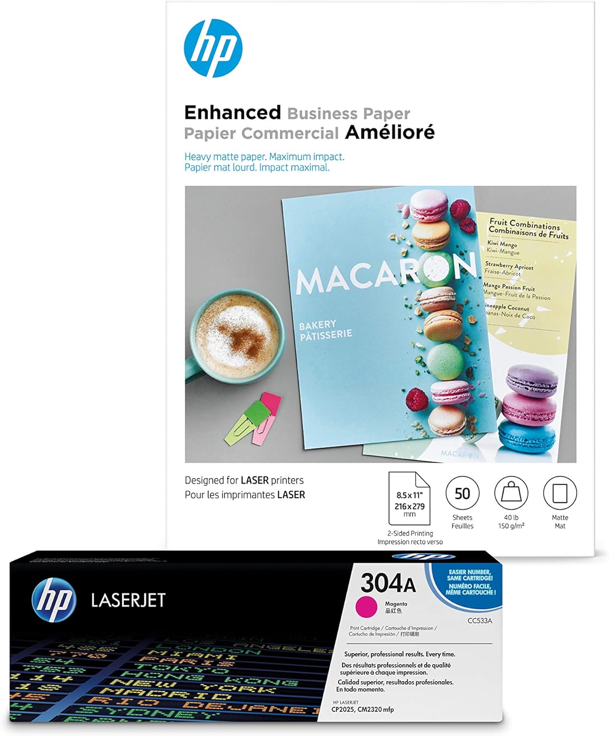 HP 304A Magenta Toner + HP Brochure Paper, Laser, 8.5x11, 50 sheets, Matte
