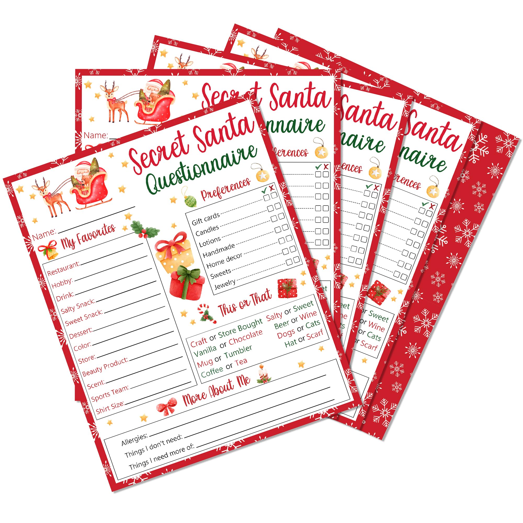 Photo 1 of 6 PACK OF 20 UNITS EACH ICWJTGZ 20-Pack Secret Santa Questionnaire Cards - Christmas Party Game Cards - Fun Activities for Holiday Parties - Xmas Supplies & Decor for Office, Family, Adults & Coworkers (Red Snowflake) - A02