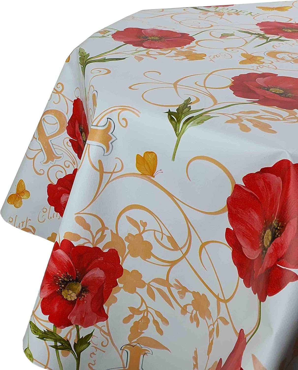 DecoHomeTextil Wachstuch Tischdecke RUND OVAL Farbe & Größe wählbar LFGB Klatschmohn Weiss 130