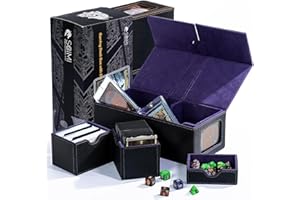 SCIMI Mtg Commander Card Storage Box Fits 200 Double Sleeved Cards，Double Deck Box with Dice Tray, Leather Magnetic Card Storage Box for Magic Yugioh TCG CCG 2 Acrylic Cases & 2 Toploaders - Black&Purple
