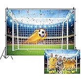 Renaiss 7x5ft Soccer Backdrop for Photography Gold Flame Soccer Green Grass Colorful Ribbon Stadium Football Filed Spotlight Lights Background Boys Kids Sports Theme Party Decor Wallpaper Banner