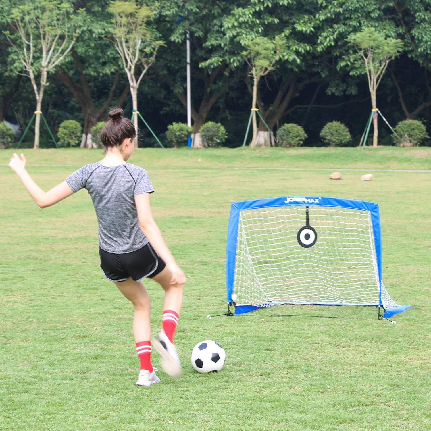 JOGENMAX Portable Soccer Goal, Pop Up Goal Nets with Aim Target, Set of 2, with Agility Training Cones, Led Lights and Portable Carrying Case for Kids & Adults Size 4‘X3’X3‘ : Sports & Outdoors