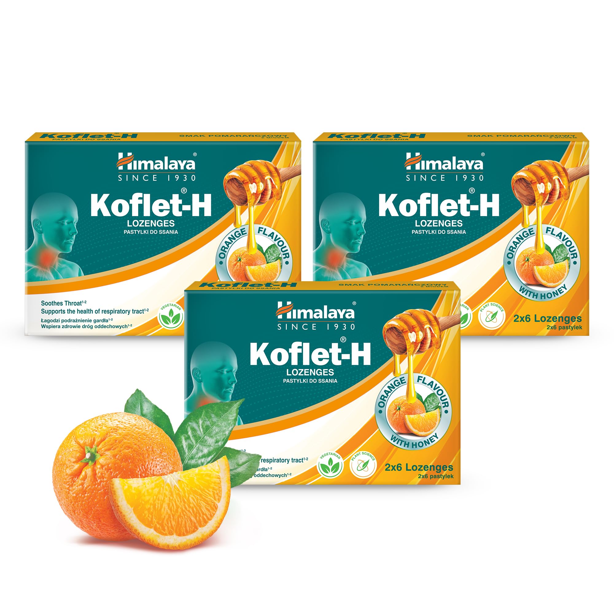 Himalaya Herbal Koflet-H Lozenges Orange Flavor Fortified with Honey and Essential Oils -12 Lozenges (Pack of 3)