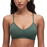 CRZ YOGA Butterluxe Ruched Sports Bras for Women - V Neck Spaghetti Thin Strap Y Back Wireless Padded Yoga Crop Top