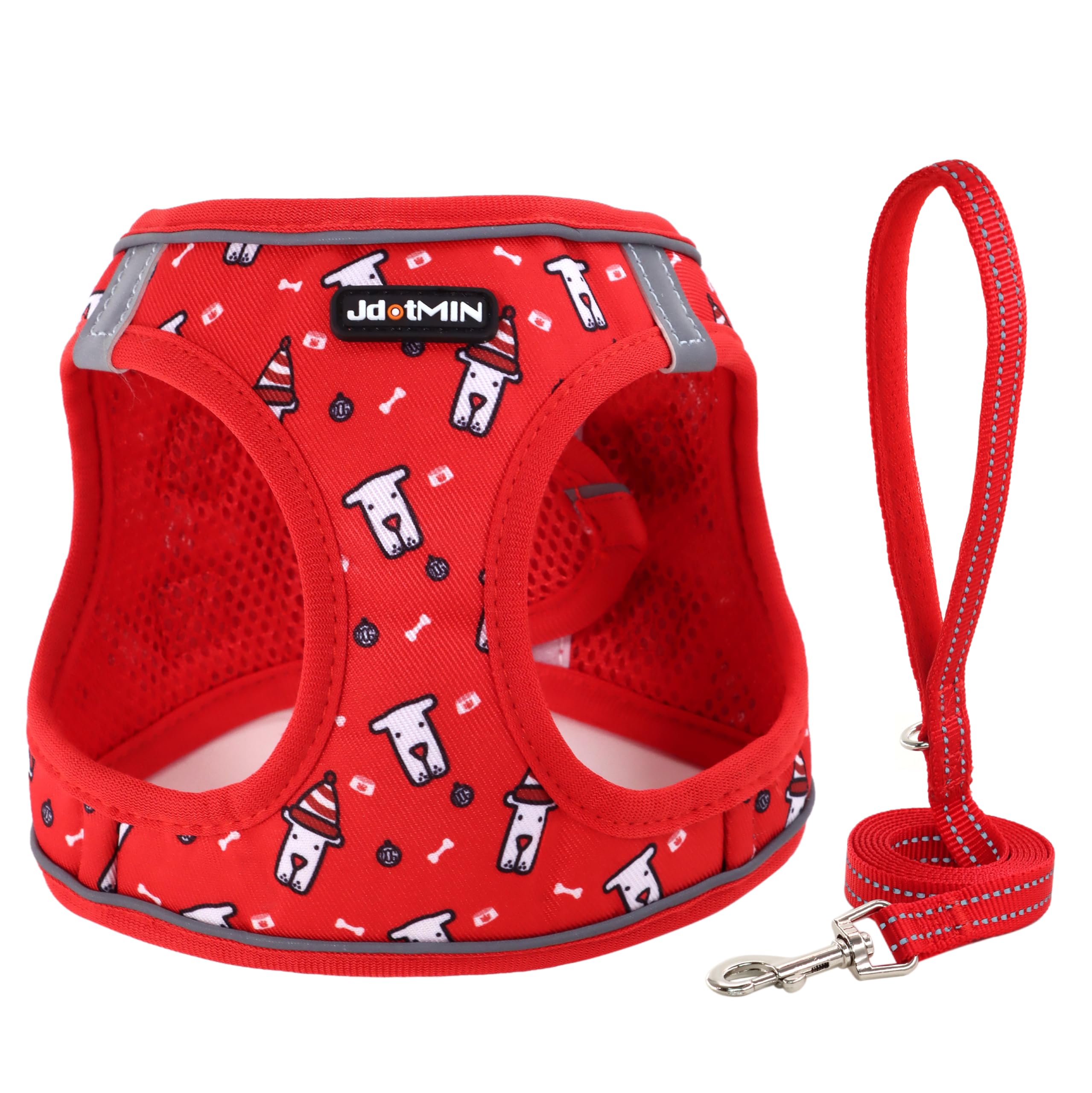 JdotMIN Plaid Dog Harness and Leash Set, Extra-Small/Small to Medium Dog and Cat Vest Harness No Pull, Escape Proof, For Walking Puppy and Kitten, For Travel and Car (Red, XXS) — image 1