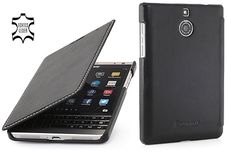 StilGut Book Type Case, Hülle aus Leder für BlackBerry Passport Silver Edition, Schwarz Nappa