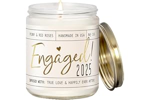 SOY AND SASS Engagement Gift, Engagement Gifts for Couples -'Engaged 2025' Candle, w/Peony & Rose Wedding Bouquet I Fiance Gifts for Women I Engaged Gift for Her I 50Hr Burn, USA Made