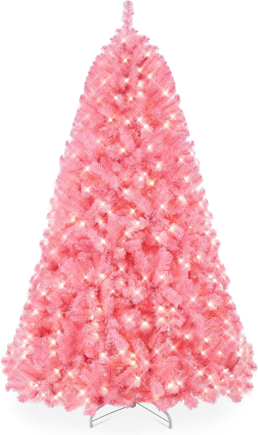 Trees - Best Choice Products 6ft Pre-Lit Pink Christmas Tree, Full Artificial Holiday Decoration for Home, Office, Party Decoration w/ 947 Branch Tips, 250 Lights, Metal Hinges, Foldable Base - Pink