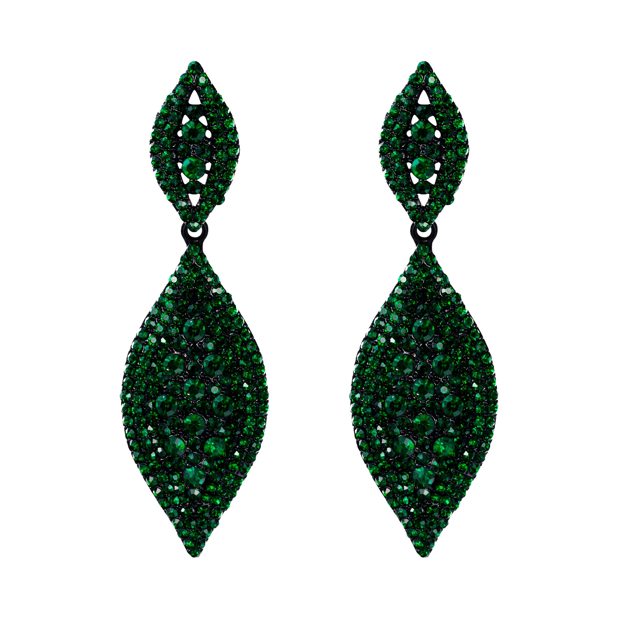 EVER FAITH Green Earrings Sparkly Crystal Teardrop Statement Drop Dangle Pierced Earring for Women Costume Jewellery Black-Tone
