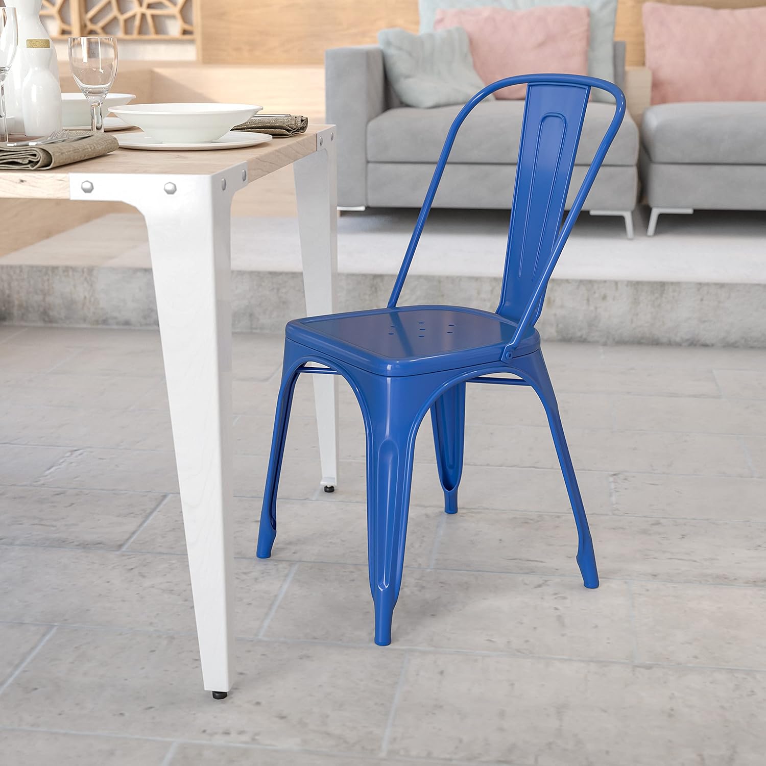 Flash Furniture Commercial Grade Blue Metal Indoor-Outdoor Stackable Chair : Furniture & Decor