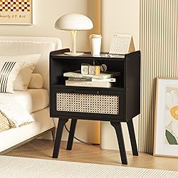Lerliuo Rattan Nightstands Set of 2 with Charging