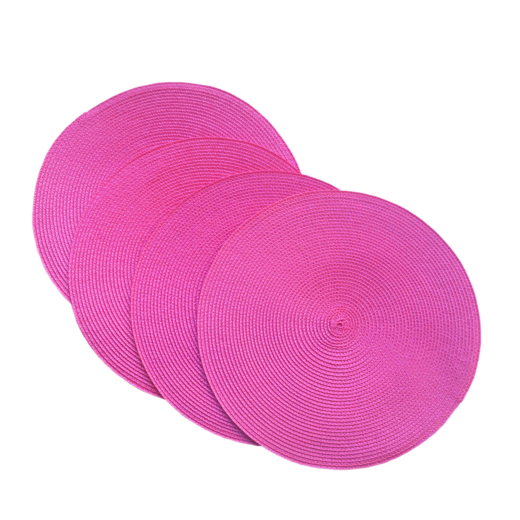 SCF2017 Round Woven Plastic Placemats 38cm Stylish and Practical Dining Table Mats,Set of 4,Rose red