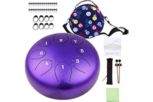 MUSFUNNY Steel Tongue Drum Kids Instrument: Musical Metal Tank Drums Set 6 Inch 8 Notes C-Key for Meditation Yoga Education Percussion with Bag, Music Book, Mallets, Finger Picks(Purple)