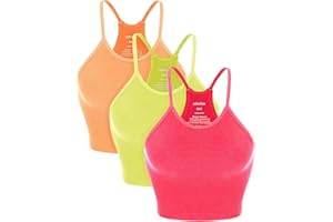 ODODOS Women's Crop 3-Pack Seamless Rib-Knit Camisole Crop Tank Tops